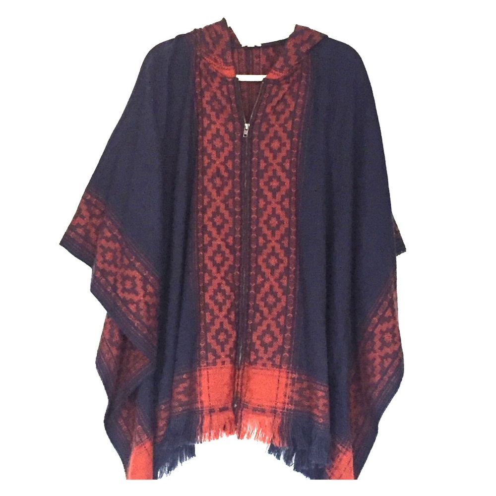 Navy and orange poncho